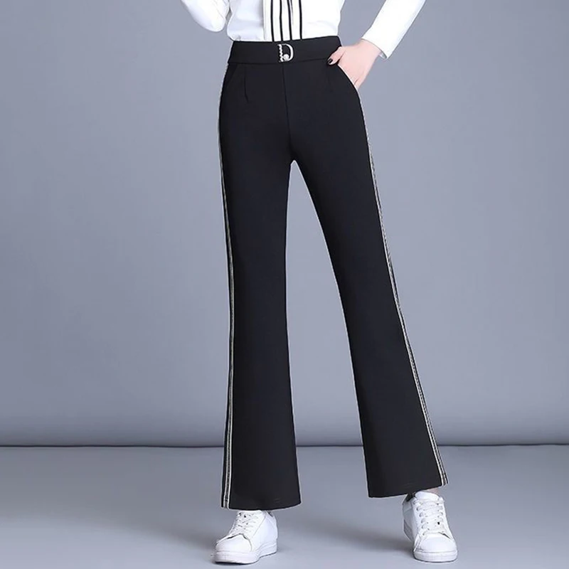 Весенне-осенние свободные свитера женские эластичные брюки с высокой талией