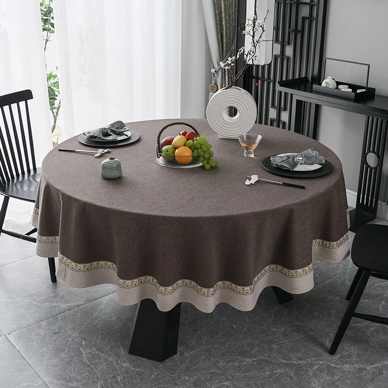 

Cotton Linen Round Tablecloth Multi Color Lace Dining Table Cover Dustproof Tea Towel Wedding Home Decor Thicken Desk Covers