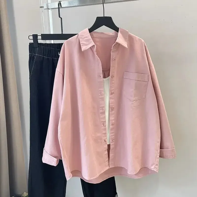 Розовая многослойная рубашка с длинными рукавами женская винтажная