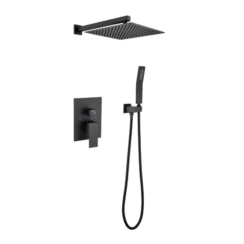 

16 Inches Matte Black Shower Set System Bathroom Luxury Rain Mixer Shower Combo Set Ceiling Mounted Rainfall