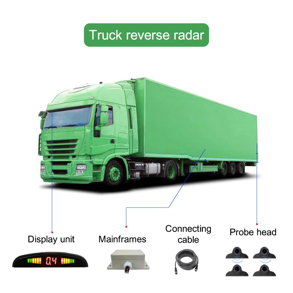 Truck Reversing Radar System With 4 Waterproof Parking Sensors 10m Air Line Reverse Radar Sound Alert Indicator System