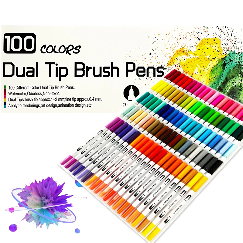 

12-120 Colors Art Pens Set Dual Tip Brush Art Markers Pen Water Based Highlighter Pen for Calligraphy Drawing Sketching Color