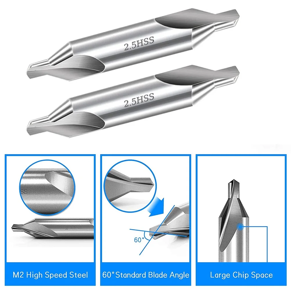 

2PCS HSS Combined Center Drill 60° A-Type High-Speed Steel Center Drill Metalworking Hole Drill Hole Cutter 2.5x6.5x45mm