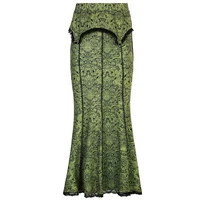 women gothic high waist slim fishtail maxi long pencil skirt harajuku vintage floral print lace trim flare streetwear