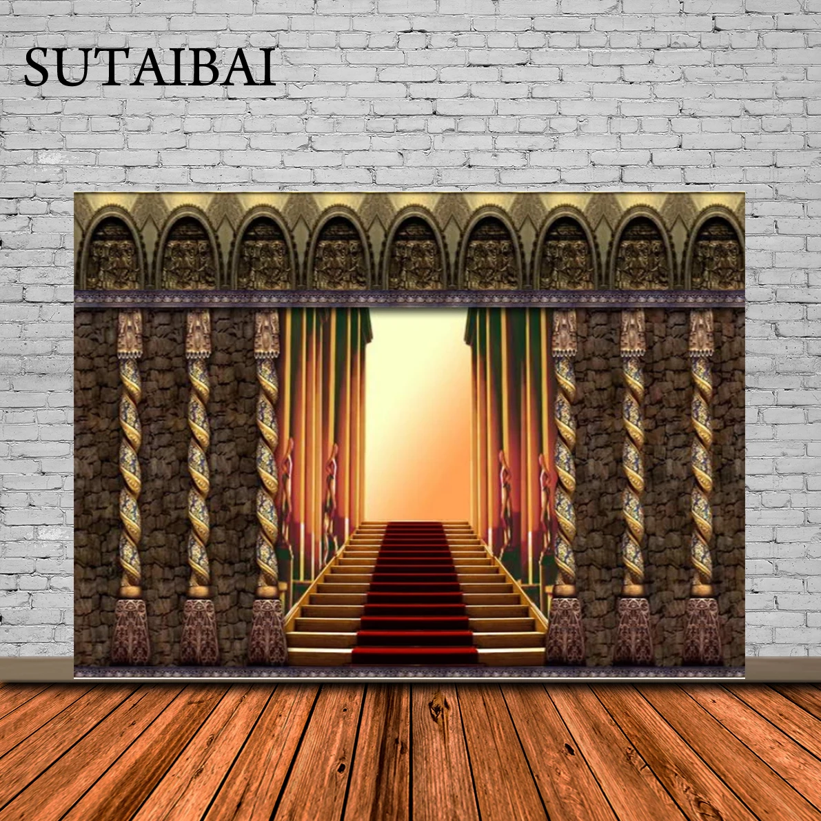 

Vintage Curtain Drape Red Carpet Steps Entrance Custom Photo Studio Backdrop Background Vinyl Photo Backdrop