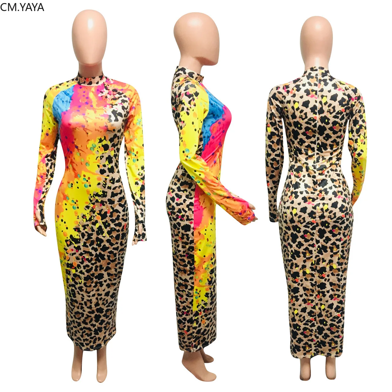 Женское платье-карандаш с леопардовым принтом CM.YAYA длинное облегающее