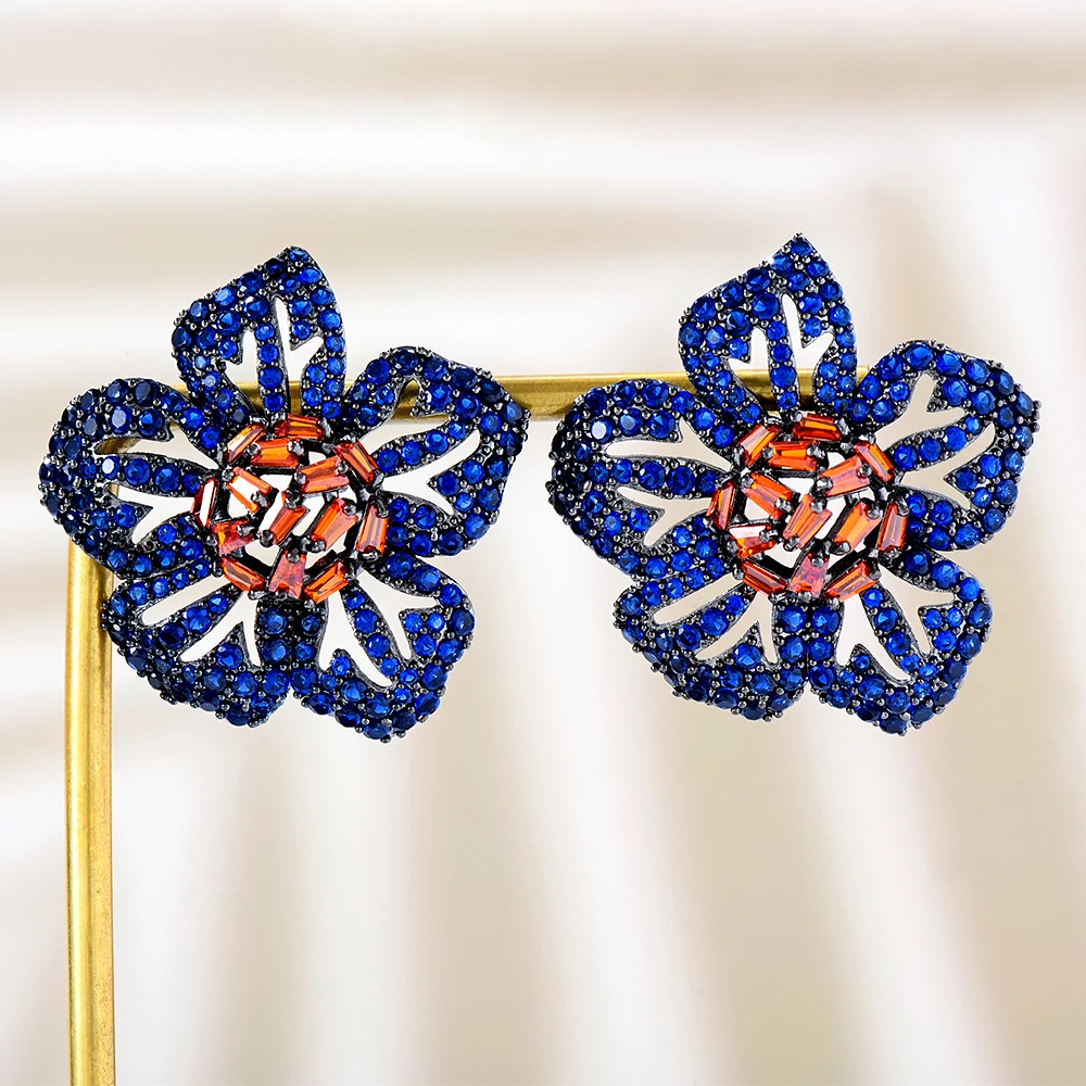 

GODKI Trendy Blue Flowers EarringS For Women Wedding Cubic Zircon Indian Dubai Bridal Earrings Costume Jewelry Summer Party
