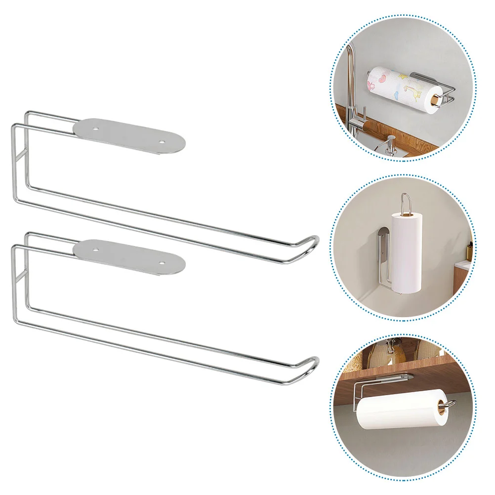 

2 Pcs Towel Rack Cartoon Paper Mount Cabinet Stainless Steel Holder Stand Wall Holders