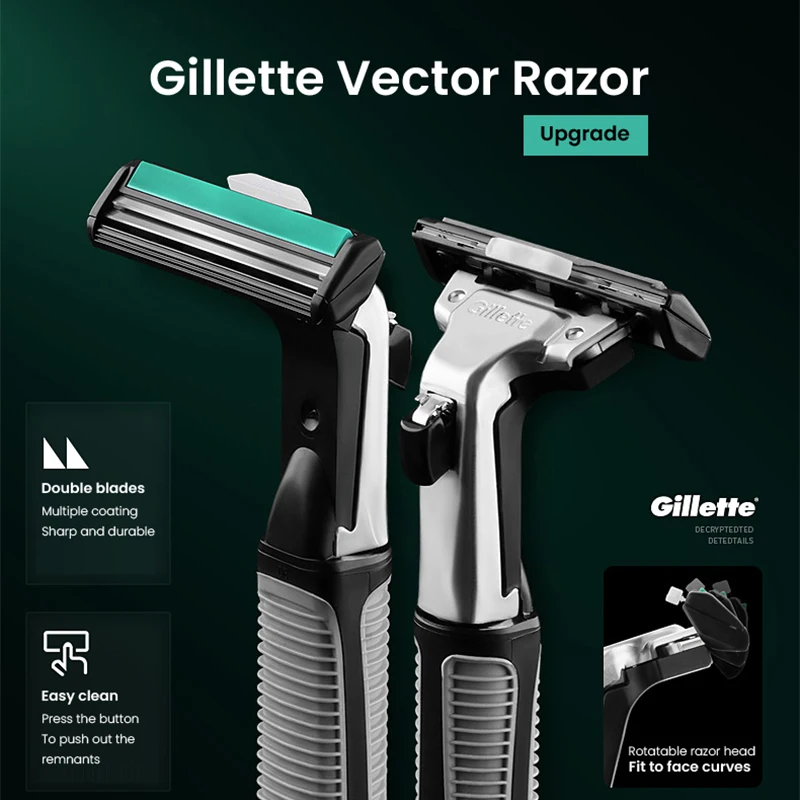 Фото Мужская бритва Gillette Vector 2, 2 слоя, острые лезвия для бритья, гладкая мужская бритва для лица, стрижка бороды, сменные картриджи для бритвы №2
