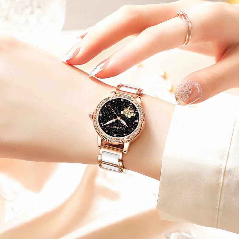 VEADONS Women's Star Watch Fully Automatic Mechanical Watch High Grade Ceramic Hollow Luminous Waterproof Watch enlarge