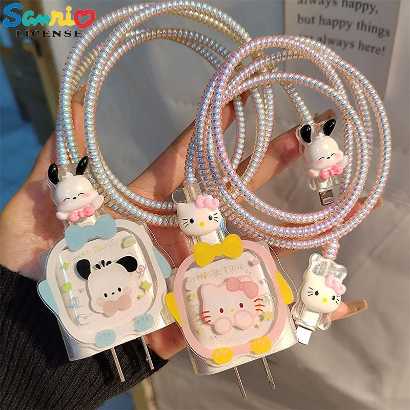 

Hello Kitty Sanrio Anime Kawaii Pochacco Drop-Proof Data Cable Protective Case for Iphone 20W Fast Charger Case Girls Gift Toys