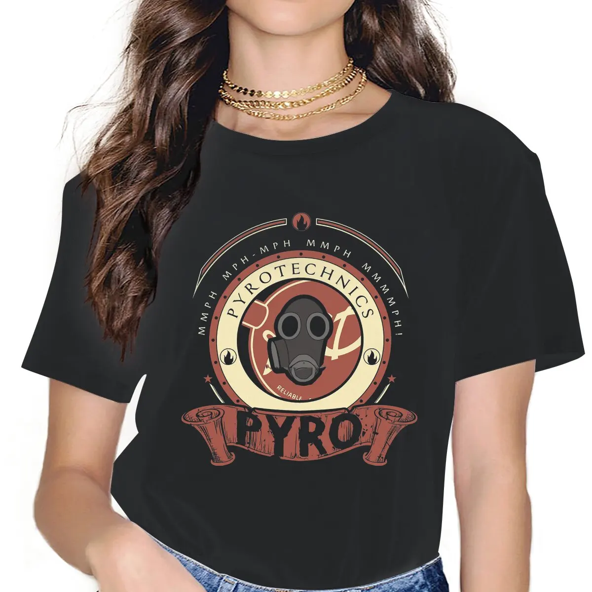 

Pyro Women's T Shirts Team Fortress 2 Shooter Game Funny Tees Short Sleeve Crew Neck T-Shirt Cotton Birthday Present Clothes