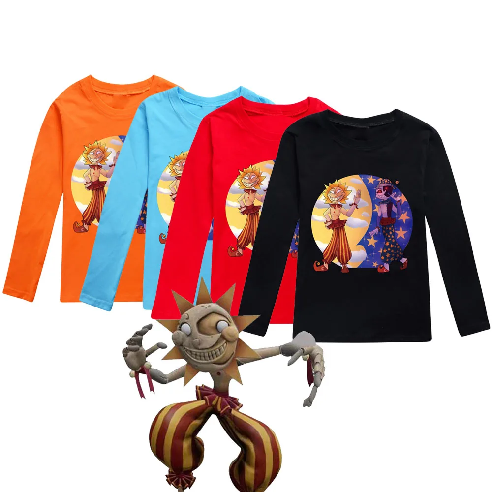 Sundrops Moon FNAF Kids 100% Cotton Long Sleeves T-Shirt Funny Cartoon Printed Pullover for Boy Baby Girl Birthday Party Costume