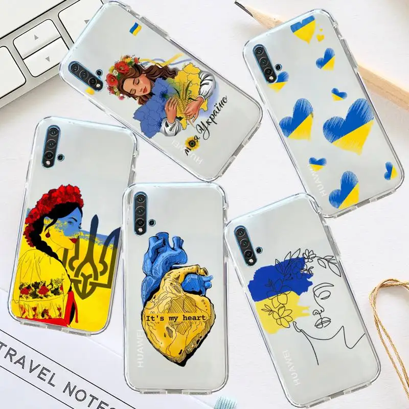 

Ukraine GIRL Map Flag Heart Phone Case Transparent for Huawei honor P mate Y 30 40 20 50 8 70 10 9 a i x c pro lite prime smart