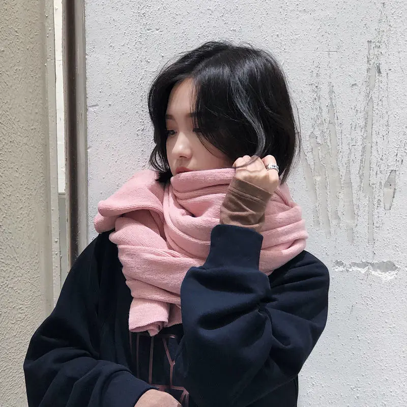 Женский толстый теплый шарф Maikun Однотонный женский черный из искусственного