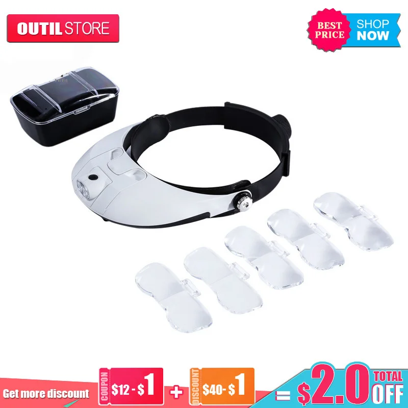 

FGHGF съемный горит светодиодный повязка лупы на головке Сменный объектив глаз увеличительное оборудование для ремонта часов и ювелирных изд...