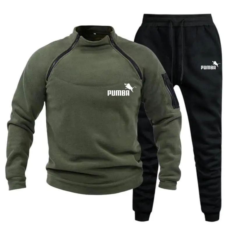 

Us Men's Outdoor Jacket Suit Hunting Clothes Warm Zippers Fleece Pullover Man Windproof Spring Sportpants Suit Coat and Pants