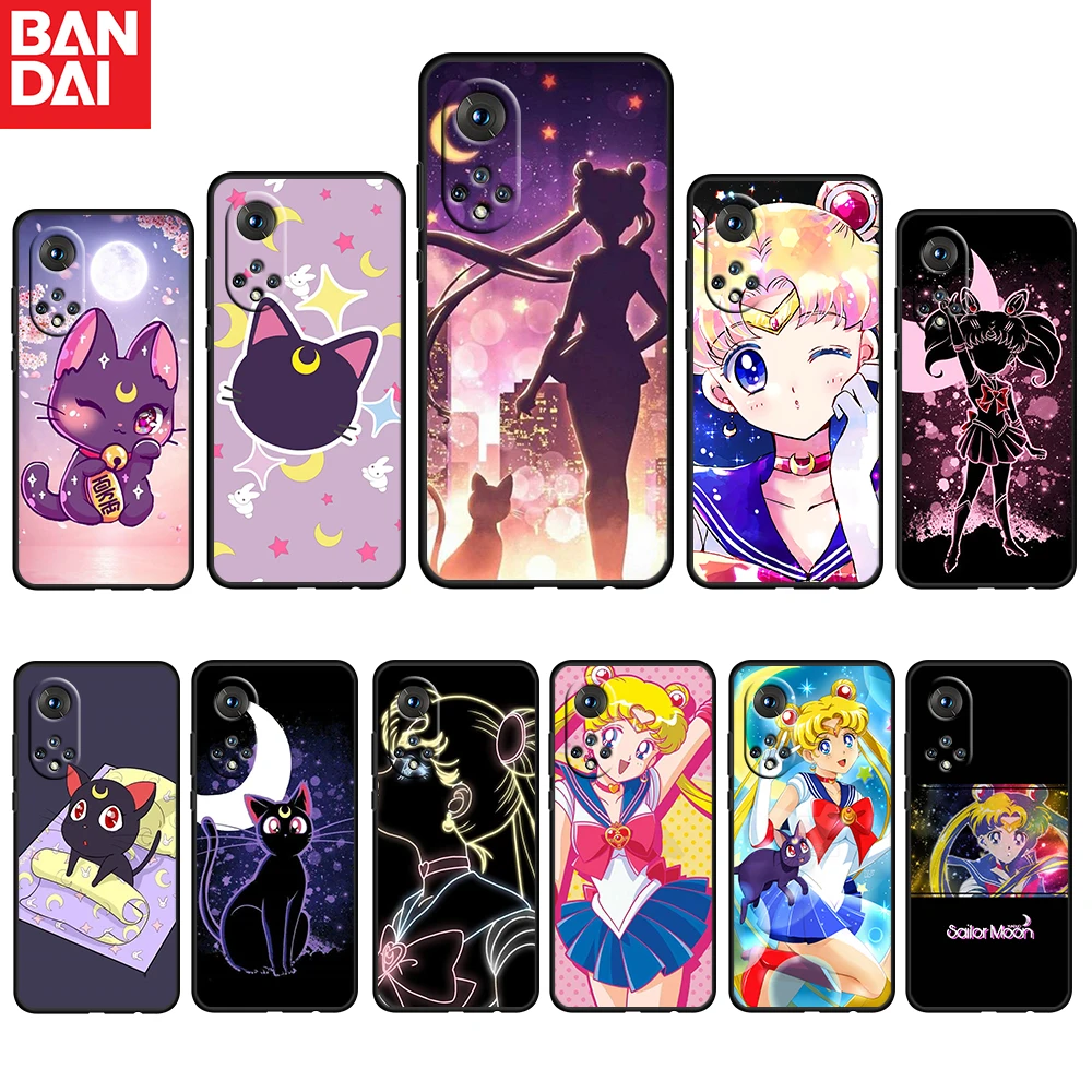 

Sailor Moon Cute Cat For Honor 60 50 20 SE Pro X30 10X 10i 10 9X 9A 8X 8A Lite Silicone Soft TPU Black Phone Case Capa Cover