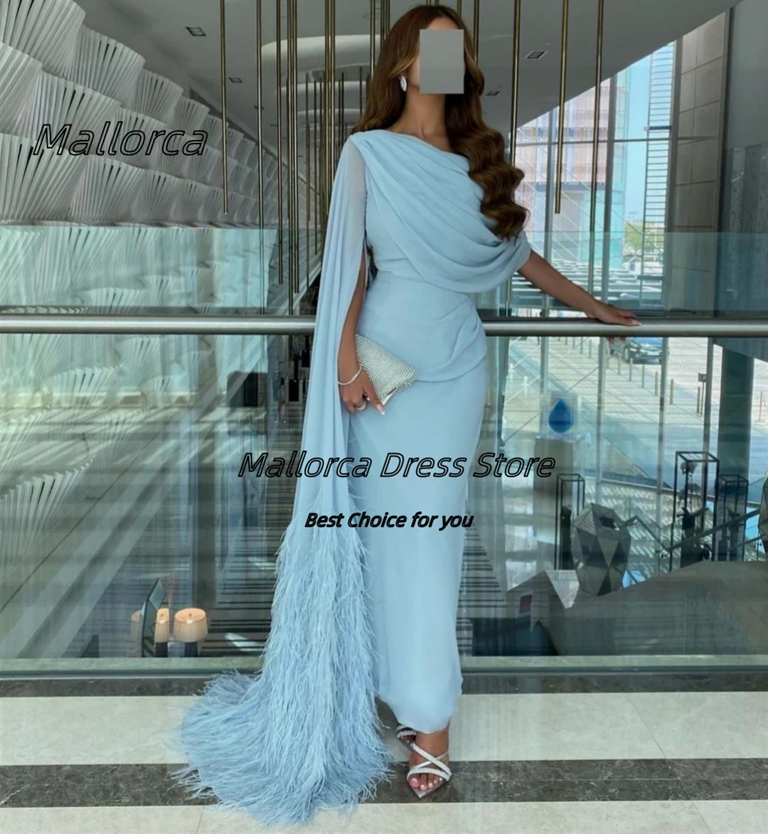 

Mallorca Pick Ups Evening Dresses with Feathers Flutter Sleeves فساتين للحفلات الراقصة Ankle Length Mermaid Prom Dress for Women