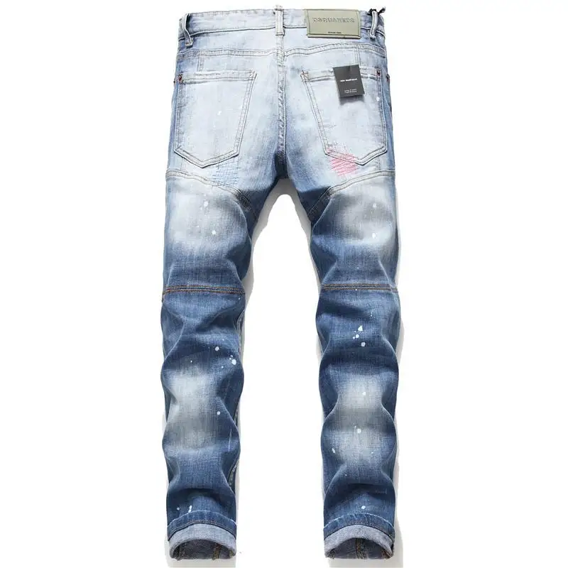 Mens Jeans Casual Long Pants Trouser Men's Fashion Casual Slim Denim Pants Biker Hole Hip Hop Elastic Jeans Fashion Streetwear