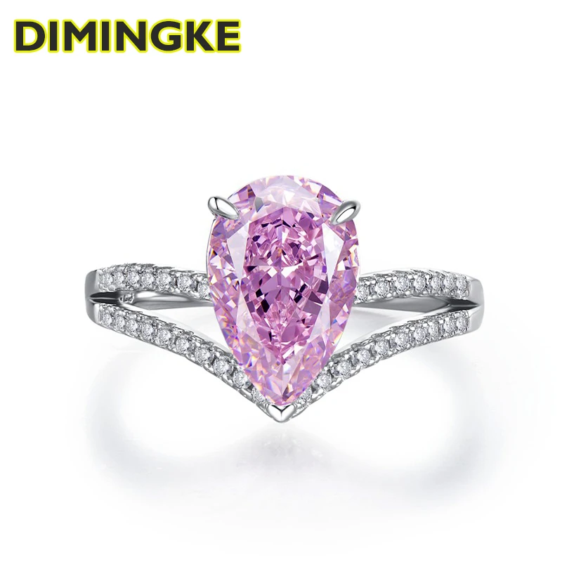 DIMINGKE S925 Silver Women Ring 8*12MM Crushed Ice Pink High Carbon Diamond Jewelry Wedding Party Birthday Gift
