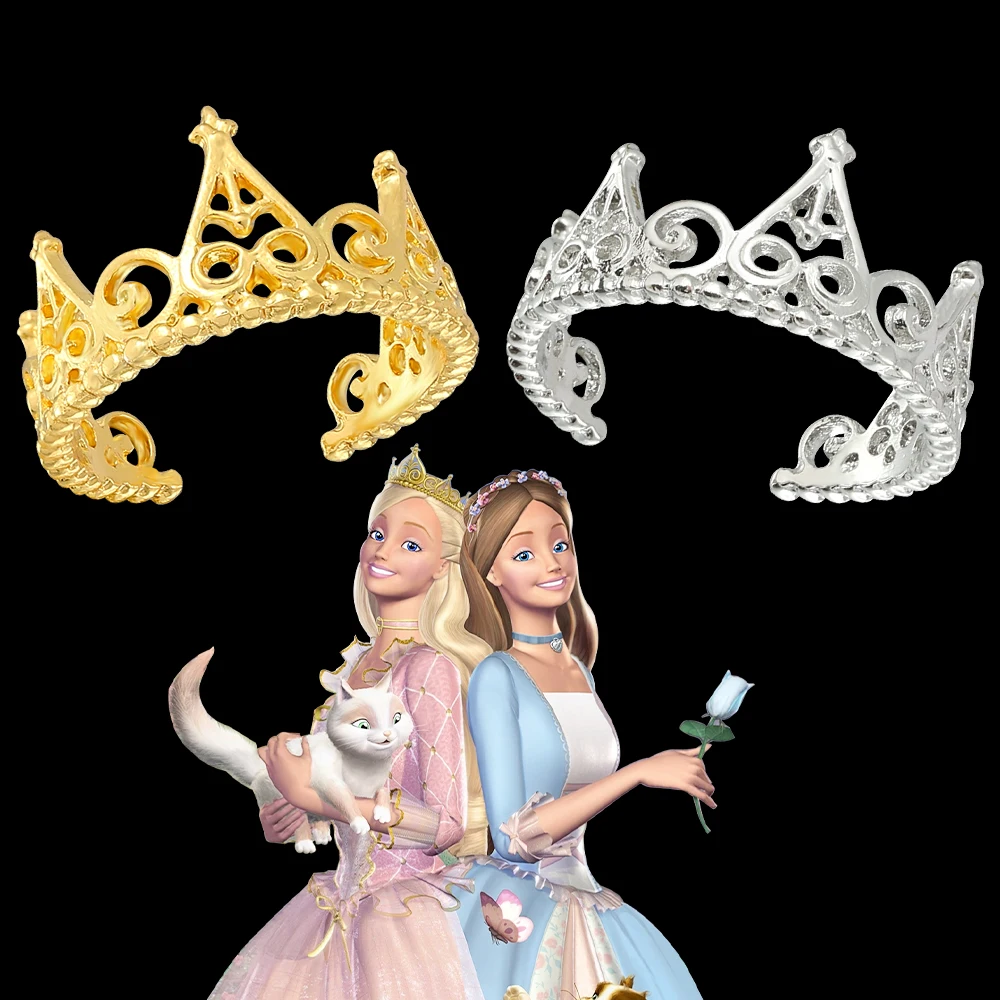

Disney Barbie Princess Ring Cartoon Barbie as the Princess and the Pauper Jewelry Adjustable Gold Color Crown Ring for Girl Gift