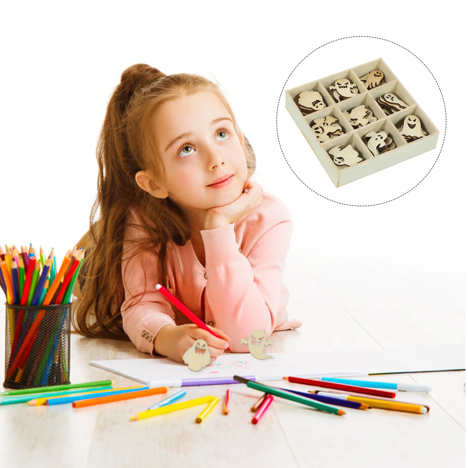 

72 Pcs Wooden Halloween Craft Pendant Box-packed Crafts Houseold Decorate Creative DIY Craftsworks