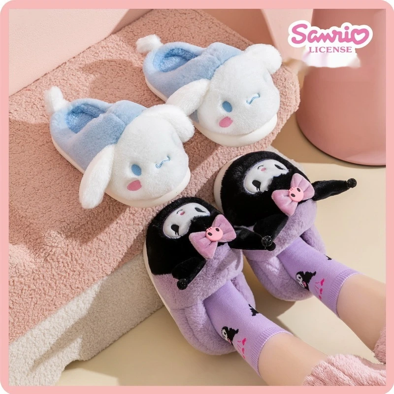 Тапочки Sanrio Kuromi женские теплые хлопок мультяшная Мелодия Kt Cinnamoroll домашняя обувь