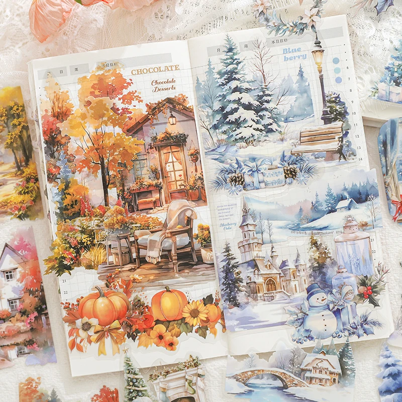 15Pcs Sound of Four Seasons Series Scrapbooking Stickers Material Perfect for Collage Journaling Diy Craft Supplies