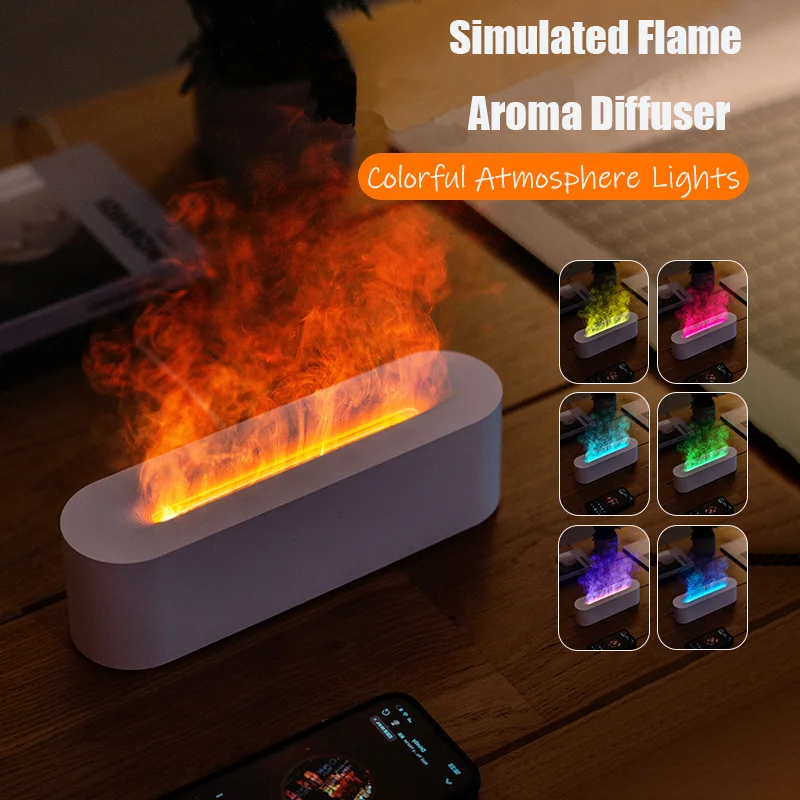 

2023 New Flame Aroma Diffuser Air Humidifier Led Essential Oil Lamp Realistic Fire Difusor Ultrasonic Cool Mist Maker Fogger