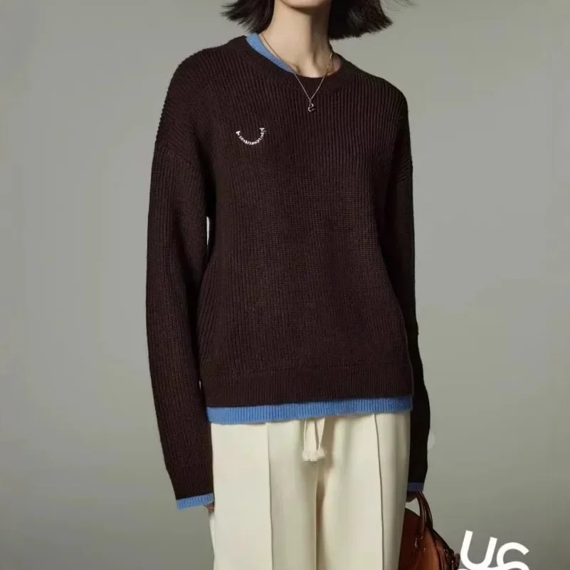 Maillard двухсекционный свитер с круглым вырезом женский пуловер зима 2024 свободный