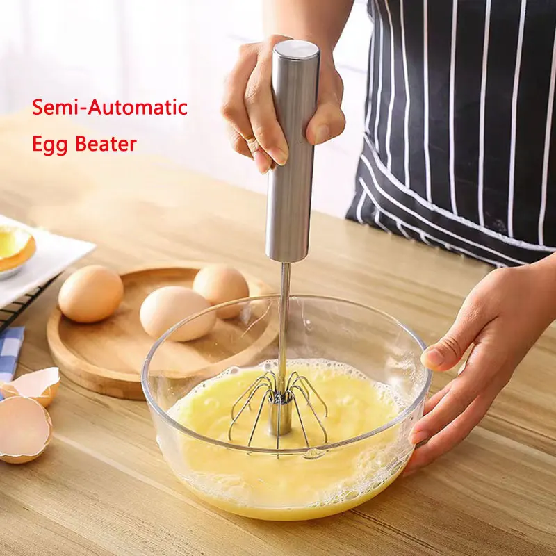 

Semi-Automatic Egg Beater 304 Stainless Steel Egg Whisk Manual Hand Mixer Self Turning Egg Stirrer Kitchen Egg Tools