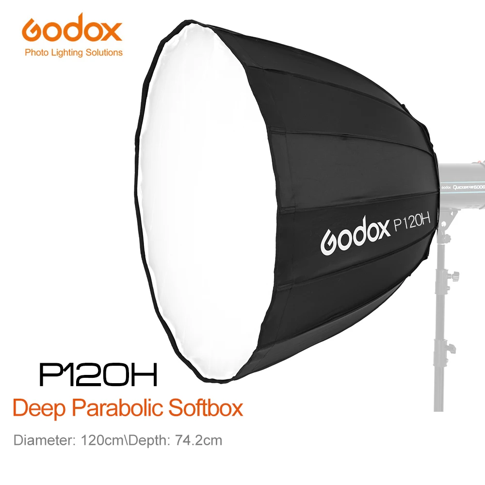 

Godox P120H 120 см параболический софтбокс с креплением Bowens для студийной вспышки Отражатель профессиональный студийный софтбокс