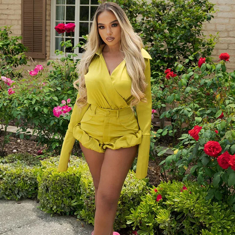 

Sexy Party Night Club Birthday Outfits for Women Two Piece Set Fall 2023 Long Sleeve Shirt Top and Ruffles Shorts Matching Sets