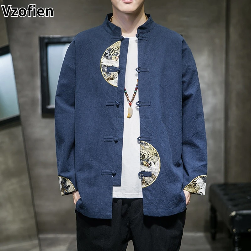 

Chinese Style Tang Suit Linen Long Sleeve Hanfu Jacket Traditional Chinese Clothing Hanfu Tops Kung Fu Shirt Cardigan Coat