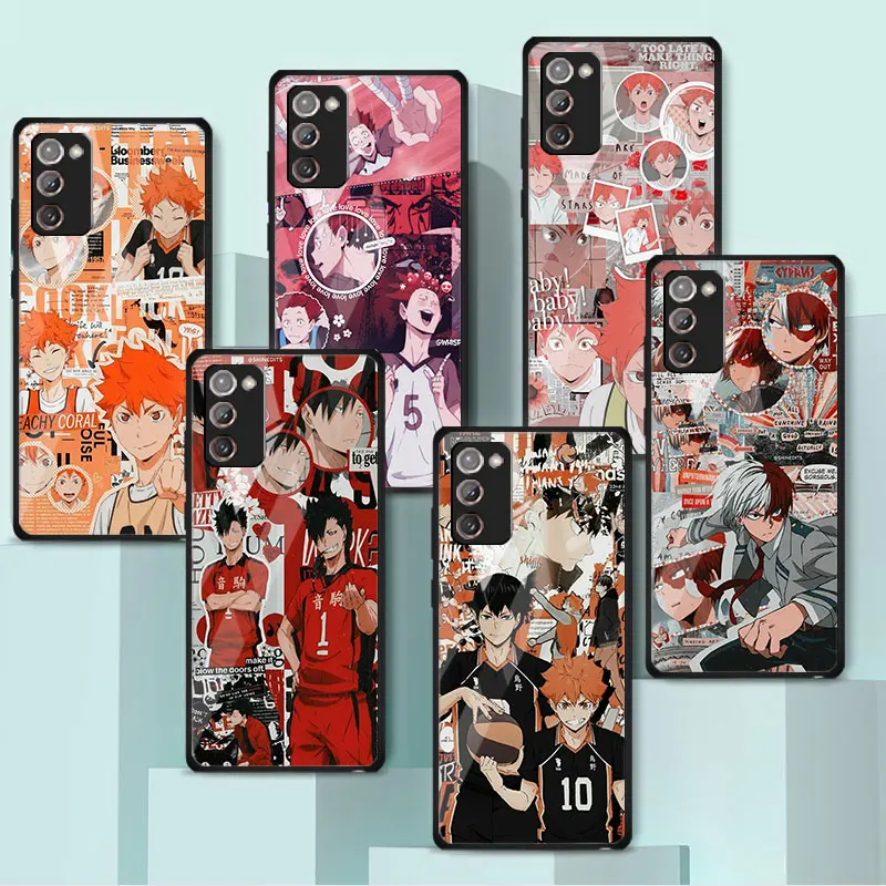 Back Tempered Glass Case Cover for Samsung Galaxy S20 FE S22 Ultra Note 20 Ultra 10 Plus 8 9 S21 S20 Anime Japan Haikyuu Cases