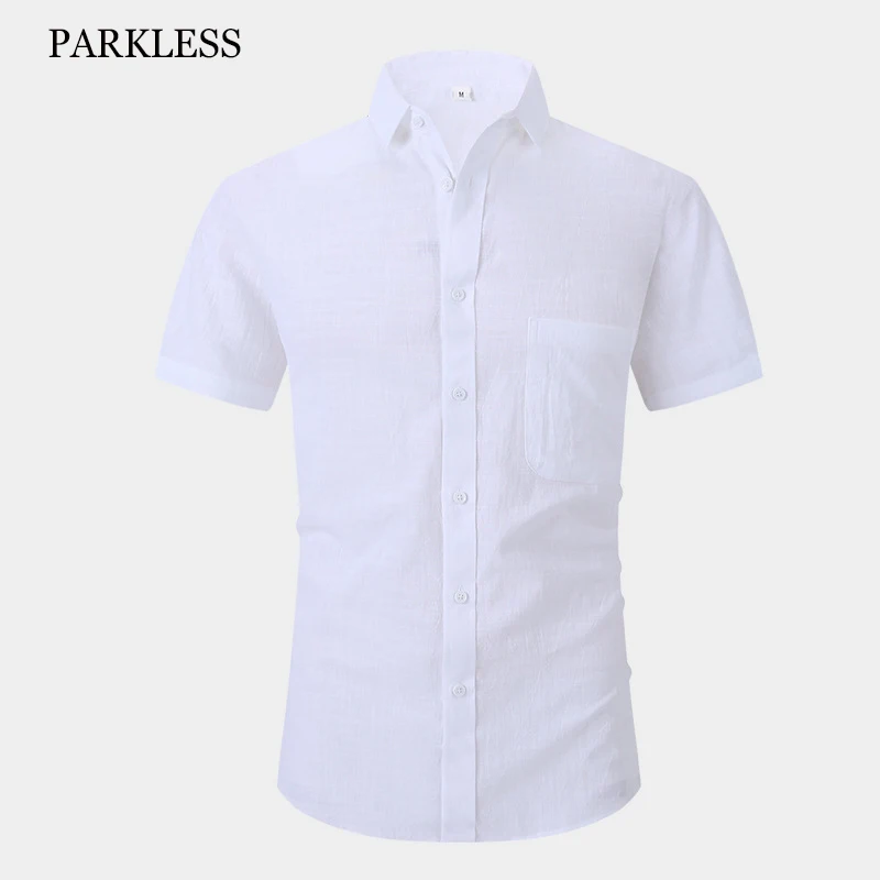 

Мужская льняная формальная рубашка из 100% хлопка с коротким рукавом, приталенная дышащая блуза, модный кардиган, роскошные социальные рубаш...