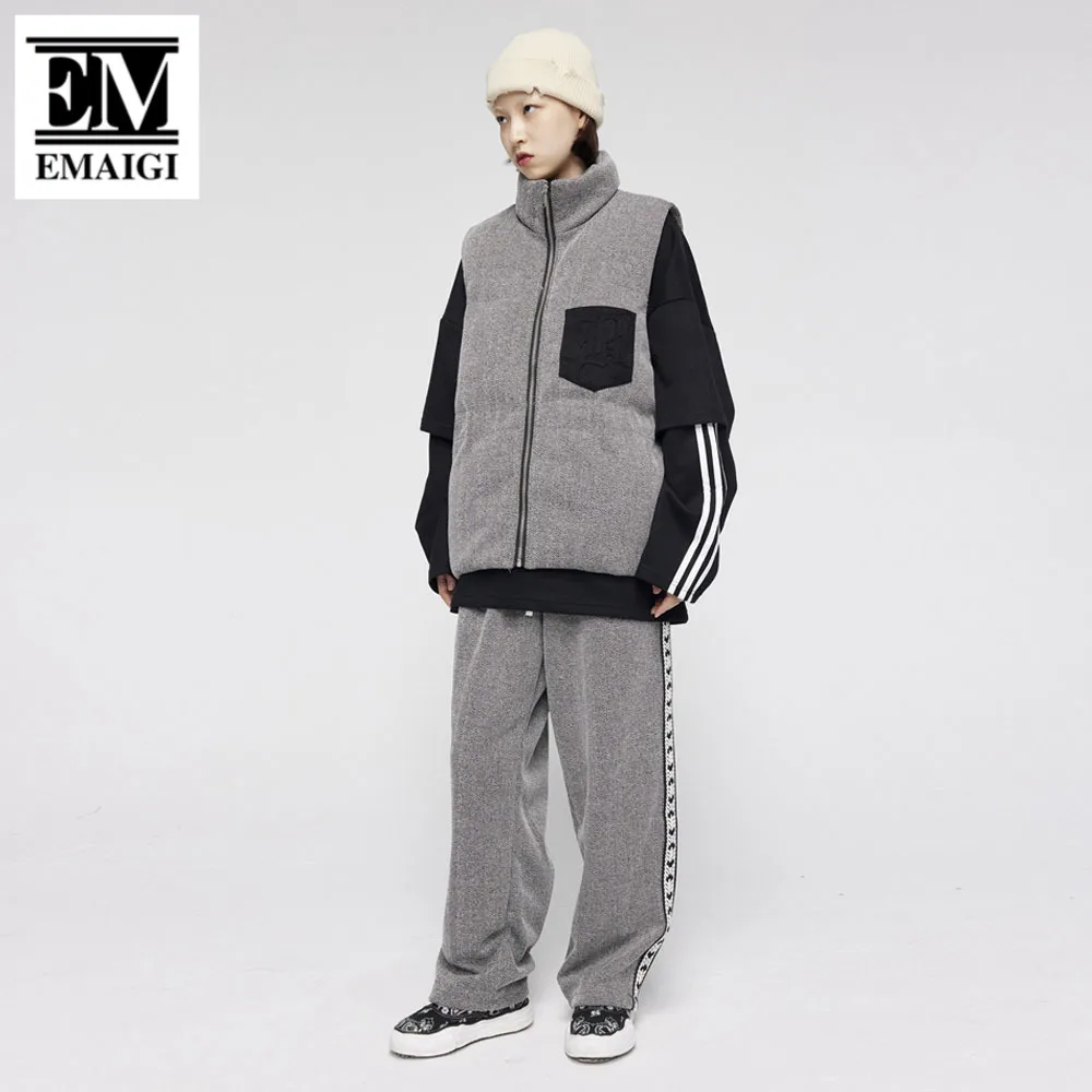 

Autumn Winter Men Women Streetwear Fashion Hip Hop Cotton Vest Jacket Pant Male Tracksuits Japan Korean Waistcoat Sweatpants