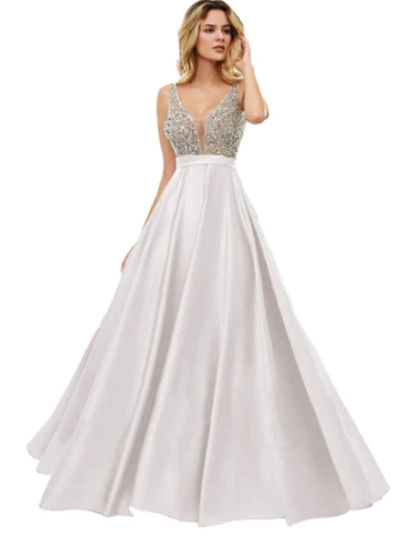 

Hot sell 2023 Spring Long Dress elegant Mid Waist Commuting Sequins Solid Color Wrapped Deep V Sequins Large Display Slim Dress