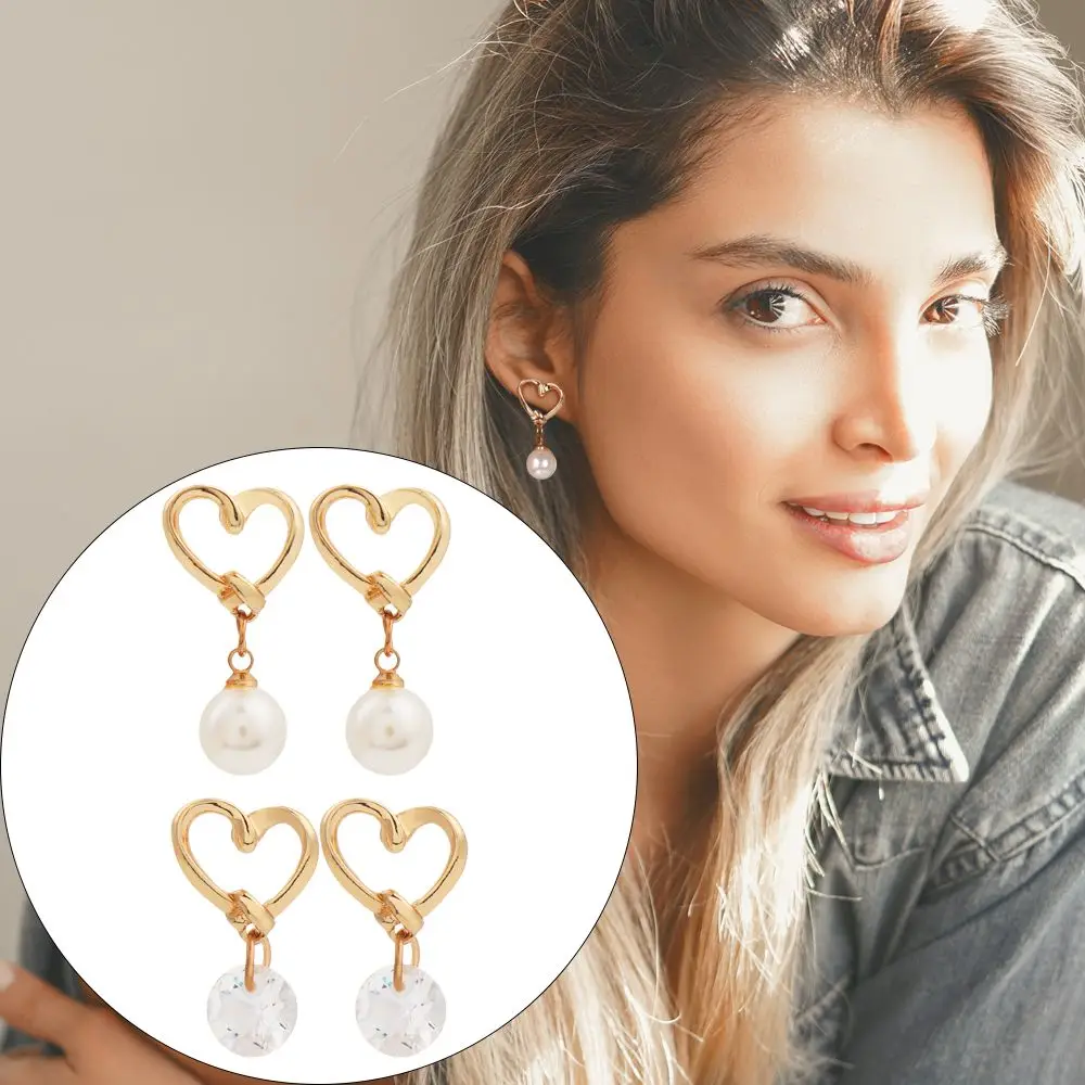 

Women Wedding Love Hearts Jewelry Valentines Pearl Heart Stud Earrings Zircon Crystal Earrings
