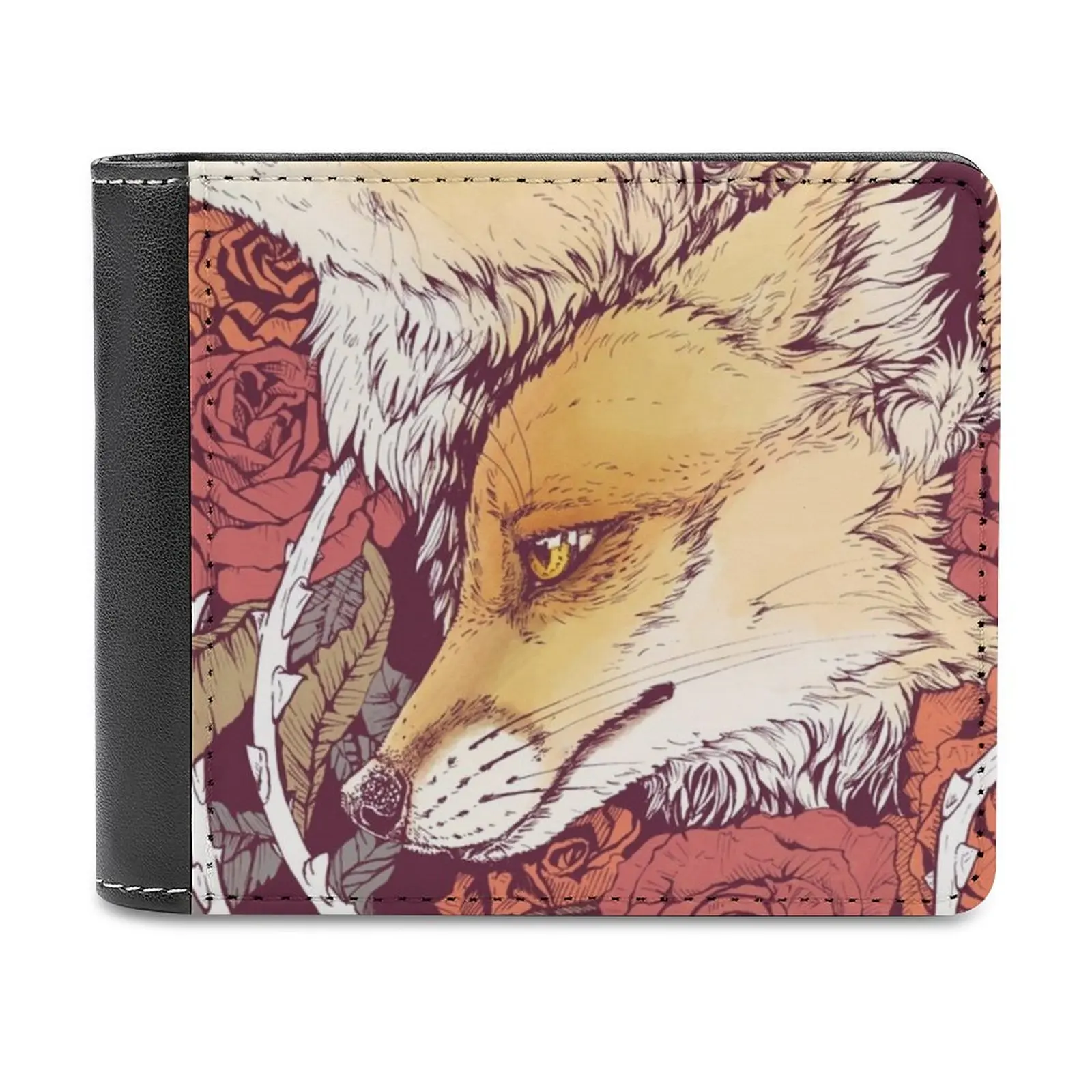 

Кожаный бумажник Red Fox Bloom, мужской бумажник, персонализированный кошелек «сделай сам», подарок на день отдыха, красные лисы, розы, лисы, красн...