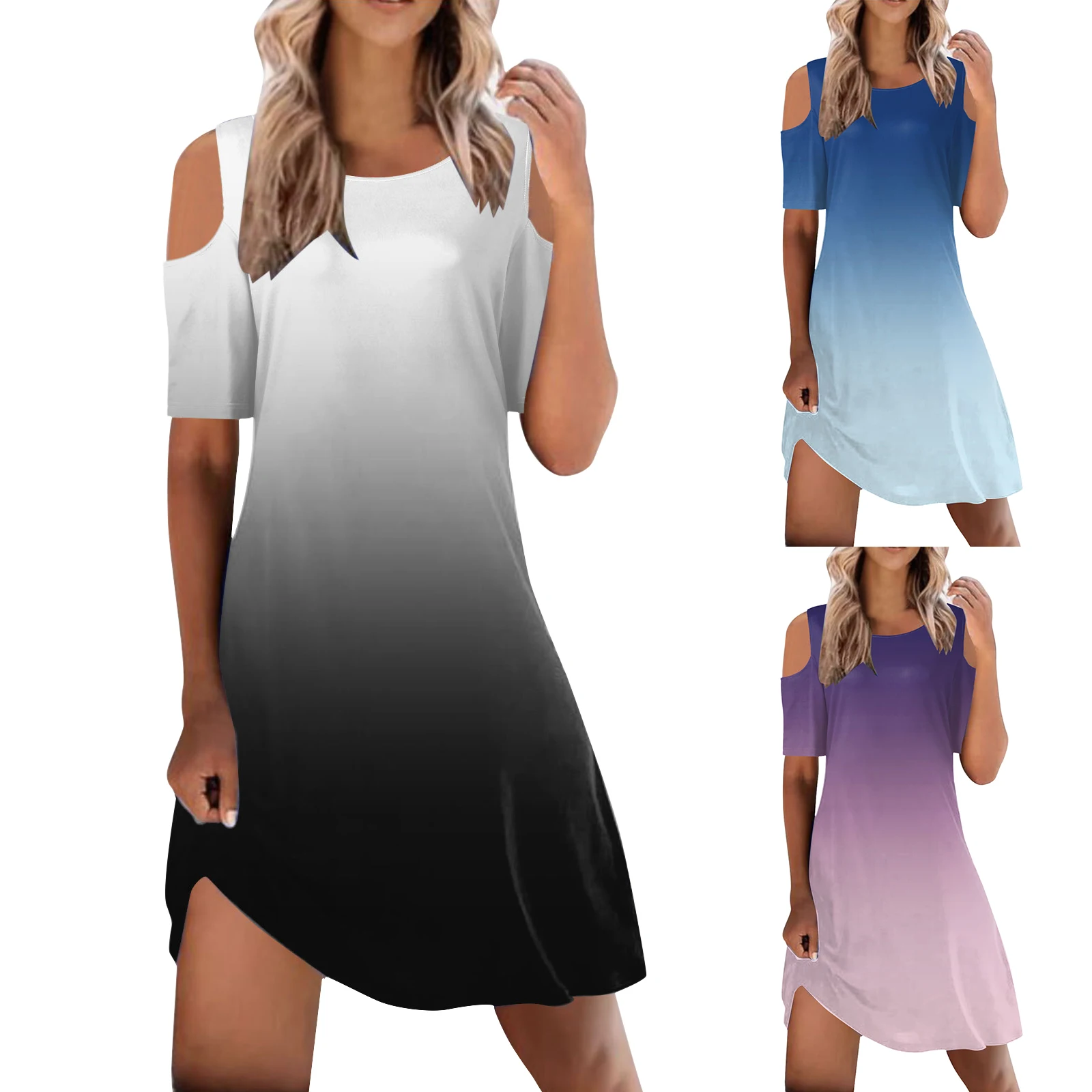 

2023 Women's Summer Dress Short Sleeve Dress Round Neck Waist Beach Casual Halter Mini Dress Women Dresses Summer Casual