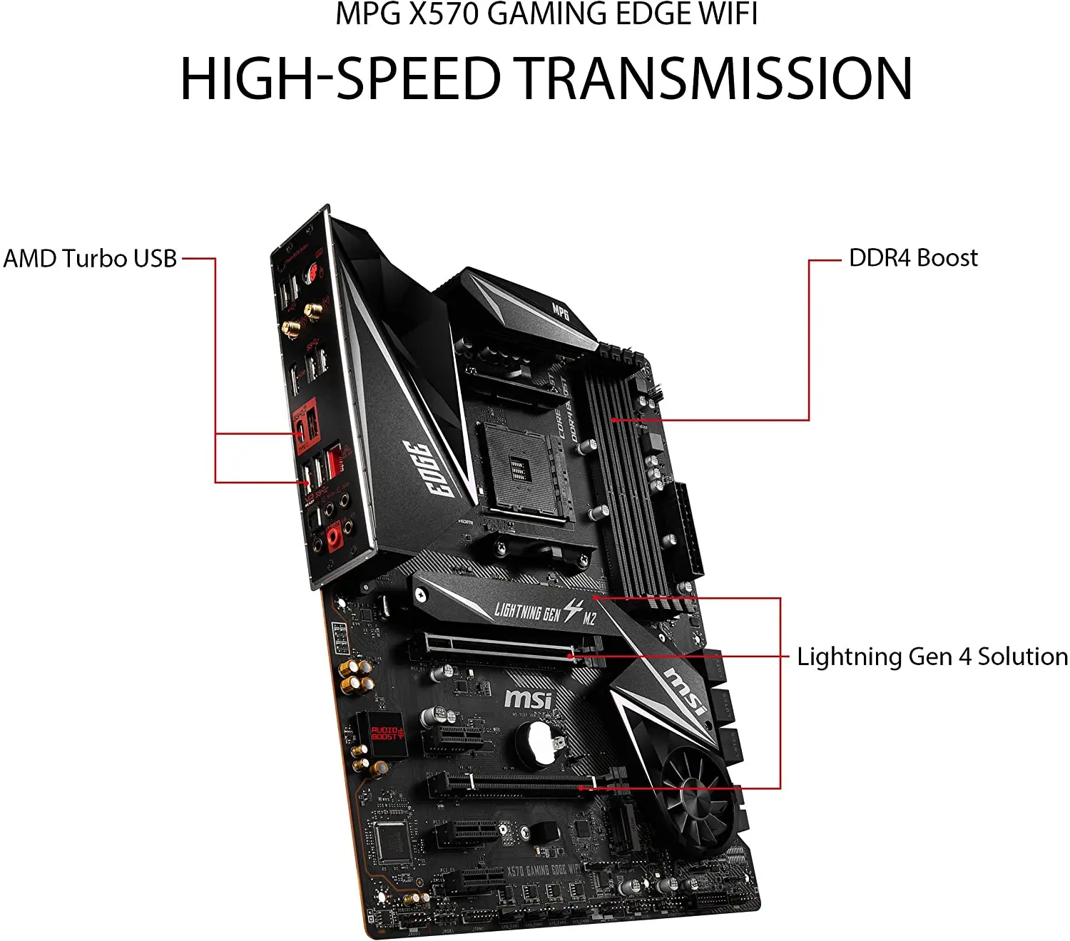 MSI MPG X570 GAMING EDGE WIFI Материнская плата по стандарту ATX AM4 DDR4 LAN и 802.11AC USB 3 2 Gen2 Type-C M.2 RGB HDMI