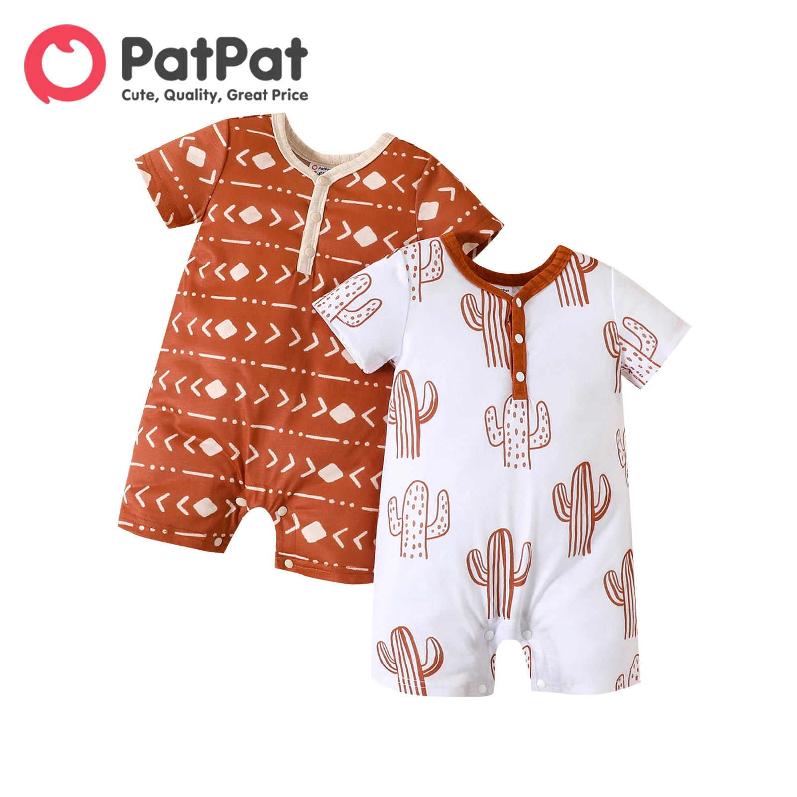 

PatPat Baby Boy All Over Print Short-sleeve Snap Romper