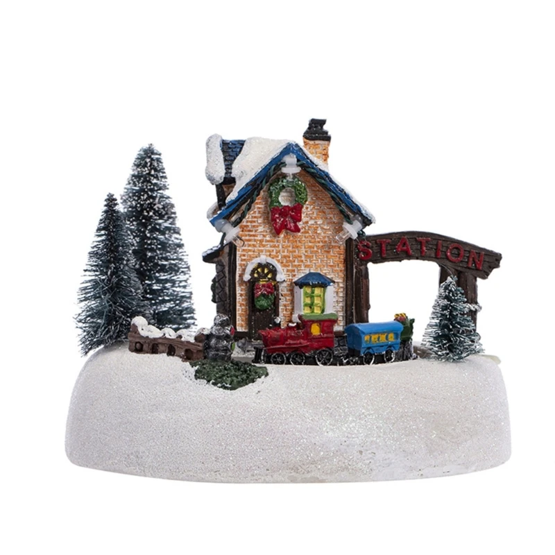 

Christmas Glowing Snow House Figurine Rotatable Music Train Sculpture for Home Bar Cafe Shop Decoration Gift C7AD