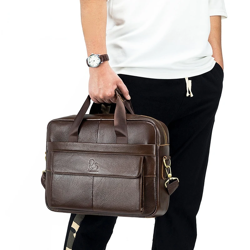 Men's Bag Laptop Business Briefcase Leather Men's Shoulder Bag 14 Inch Waterproof Laptop Bag Shoulder Handbag A4 File Package