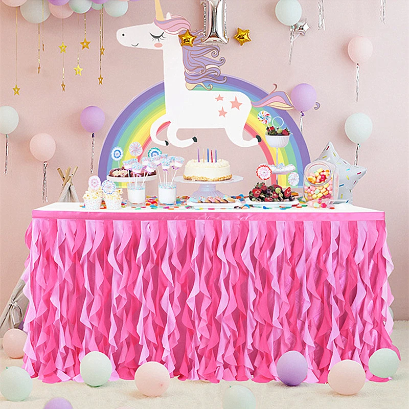 

183x77cm Unicorn Tulle Table Skirt Baby Shower Mermaid Rainbow Table Skirt for Gender Reveal Birthday Wedding Bridal Party Decor