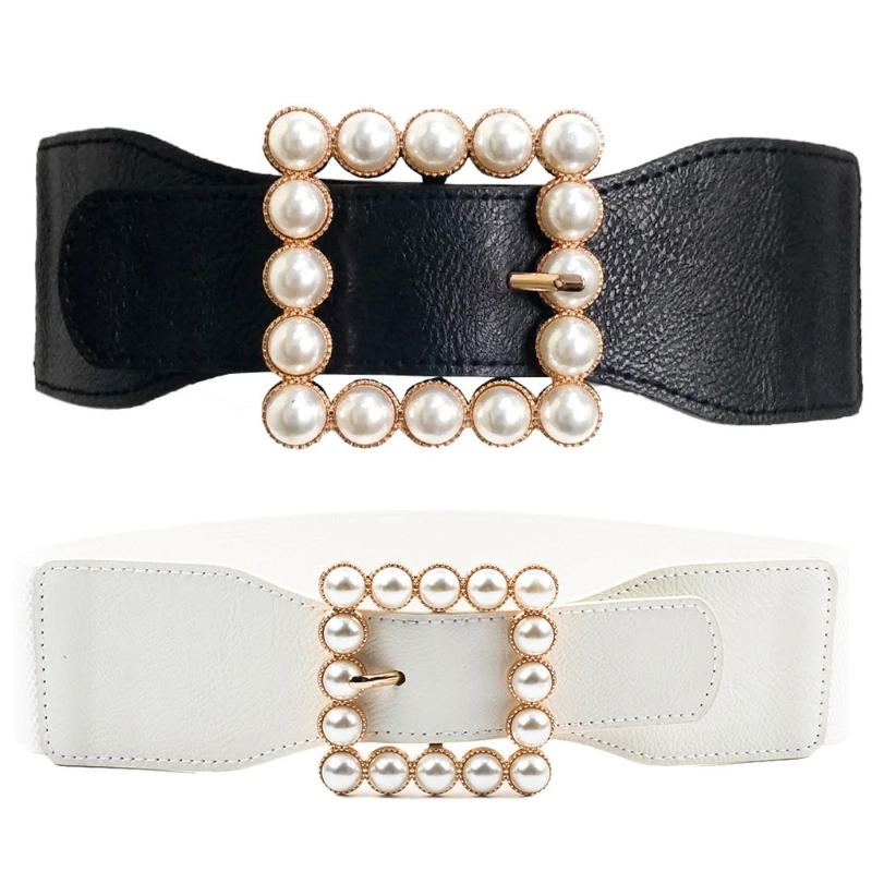 

Women Fashion Elasticity Waist Strap Retro Buckle Black White Belt All-match Coat Ladies Wide Harajuku Formal Waistband T8NB