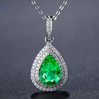 the new micro encrusted diamond drop pear shaped emerald color treasure pendant european and american luxury engagement necklace
