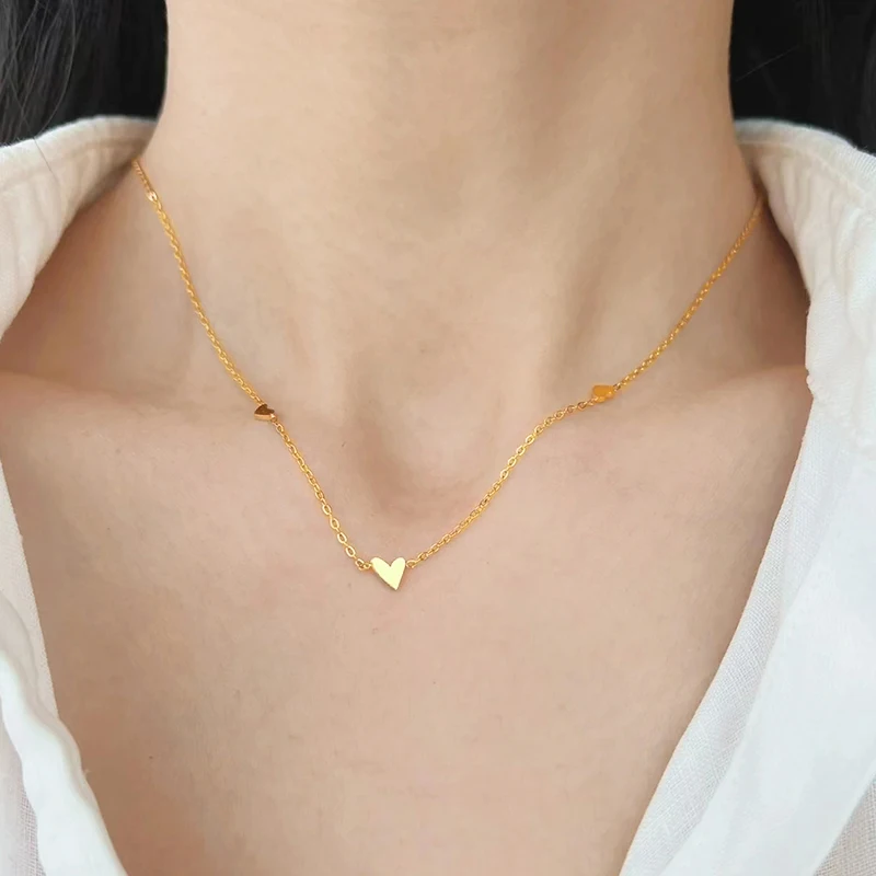 Summer Accessories Jewelry On The Neck Stainless Steel Gold Necklace For Women Korea Fashion Heart Choker Neck Free Shipping